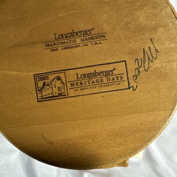 Longaberger 2003 Heritage Days Pail Basket, Liner, Protector USA Handmade EUC - Picture 10 of 12